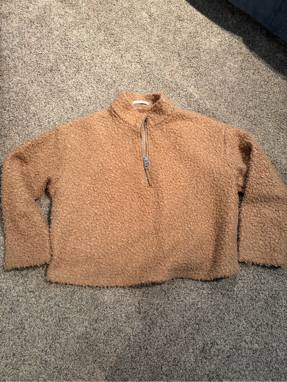 Zara Camel Teddy Quarter-Zip Pullover